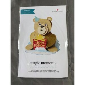 American Greetings Magic Moments Pop Up Birthday Card Teddy Bear 3D Displayable